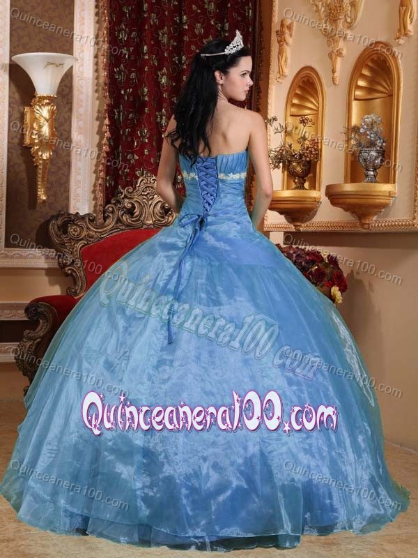 Strapless Appliques Quinceanera Gowns with Pleats and Corset Back