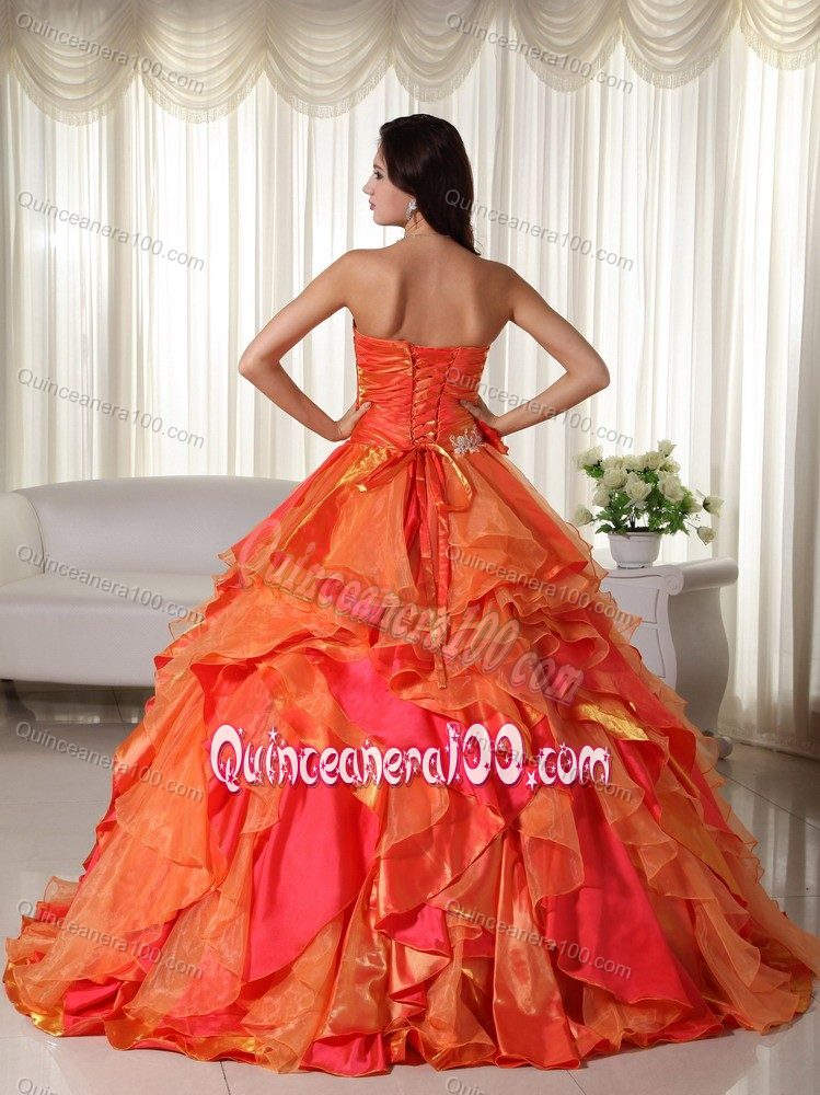 Orange Sweetheart Appliques Quinceanera Dress with Ruffles