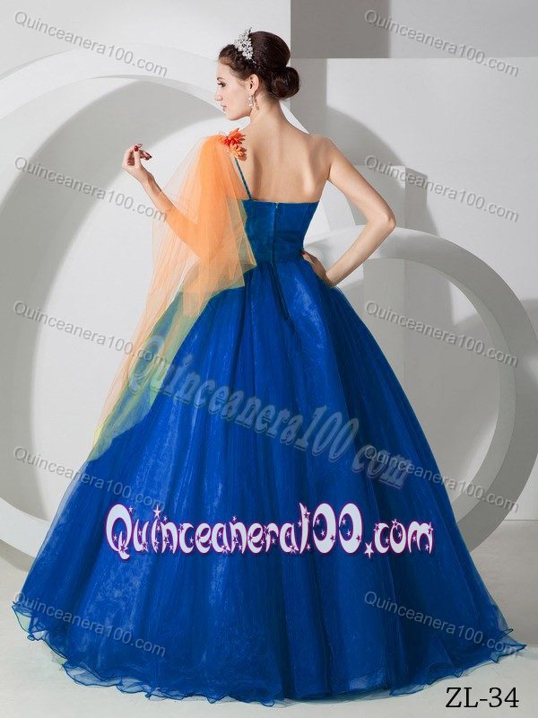 Royal Blue One Shoulder Quinceanera Dresses with Dripping Fabric