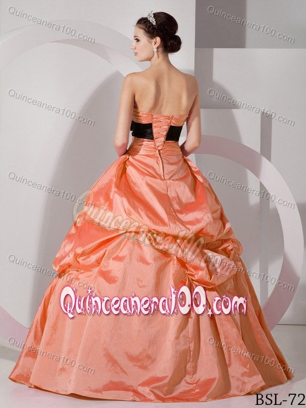 Sweetheart Dresses For a Quinceanera with Black Sash Beaded