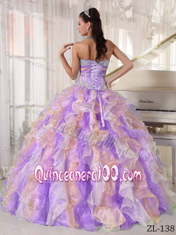 Multi-color Sweetheart Quinceanera Gown with Beaded Bust and Ruffles