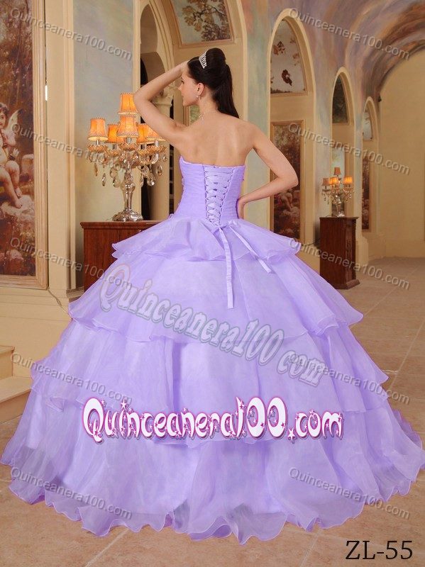 Lavender Sweetheart-neck Quinceanera Dress by Organza with Beading