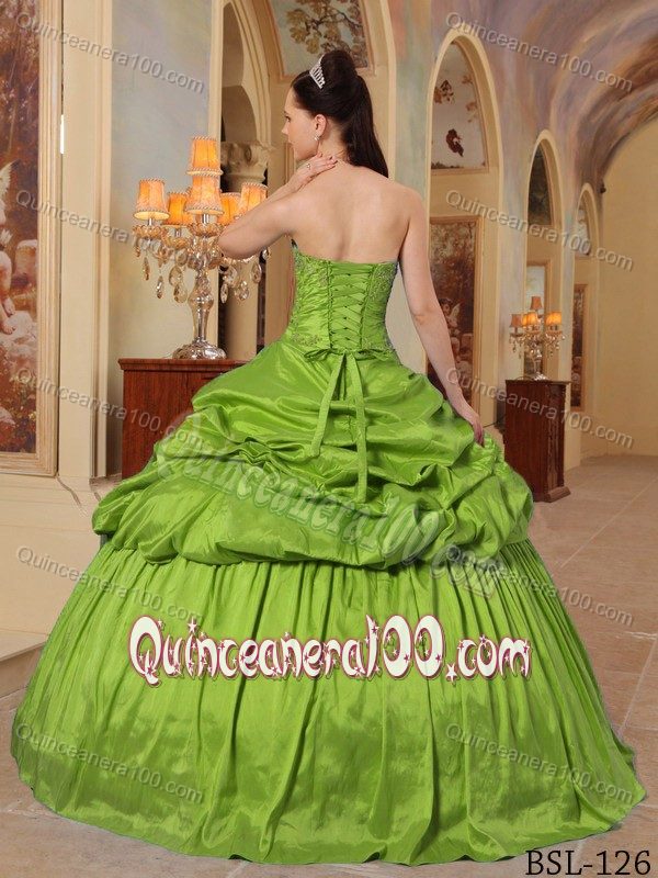 2013 Olive Green Taffeta Sweet Sixteen Quinceanera Dresses with Beading