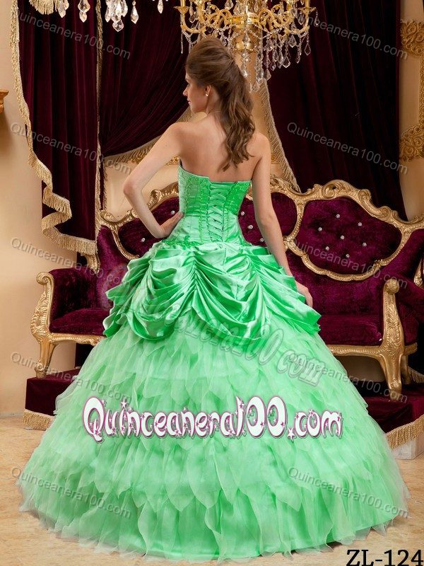 Apple Green Quinceanera Gown Dress by Taffeta and Organza with Ruffles