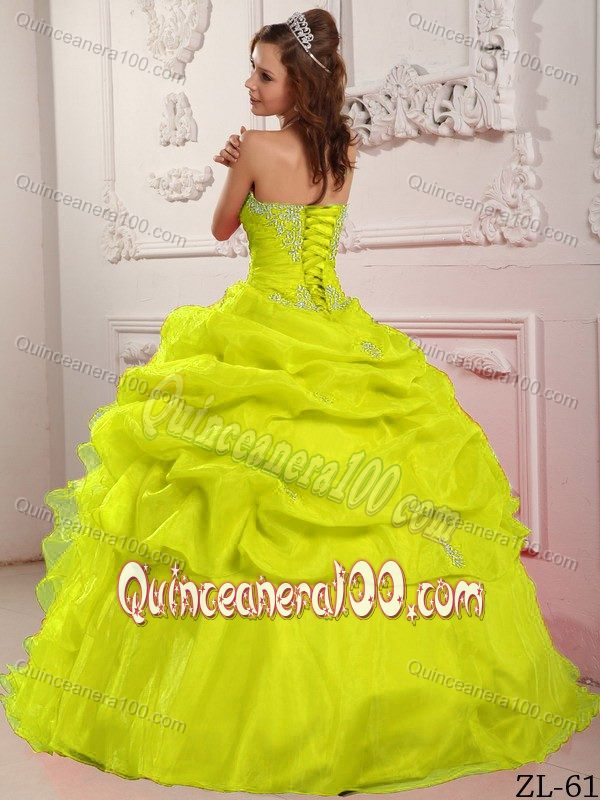 Yellow Quinceanera Dress by Taffeta and Organza with Beading and Ruffles