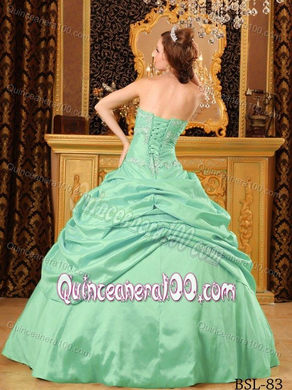 Apple Green Quinceanera Dress by Taffeta with Beading and Pick-ups