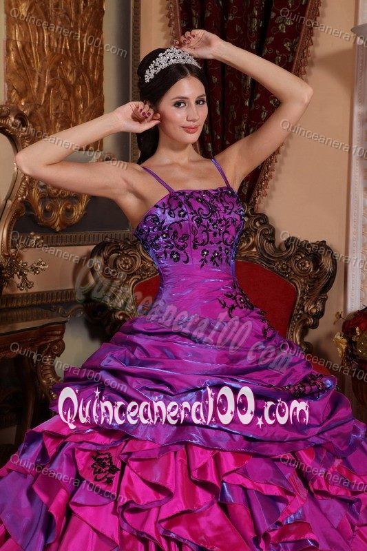 Purple and Fuchsia Sweet 16 Dresses with Spaghetti Straps and Ruffles