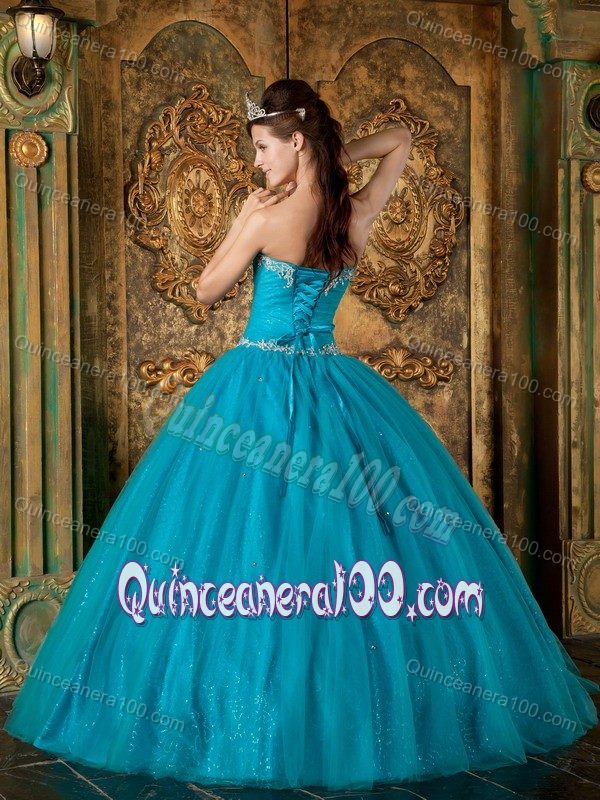 Teal A-Line / Princess Sweetheart Tulle Quinceanera Dress with Beading