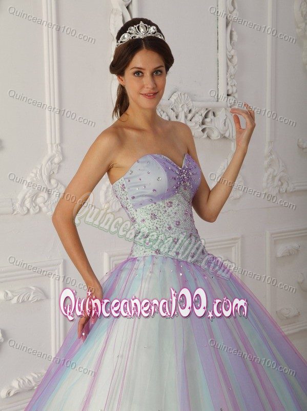 Multi-Color Taffeta and Tulle Quinceranera Dress with Beading and Sequins