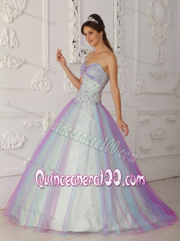 Multi-Color Taffeta and Tulle Quinceranera Dress with Beading and Sequins