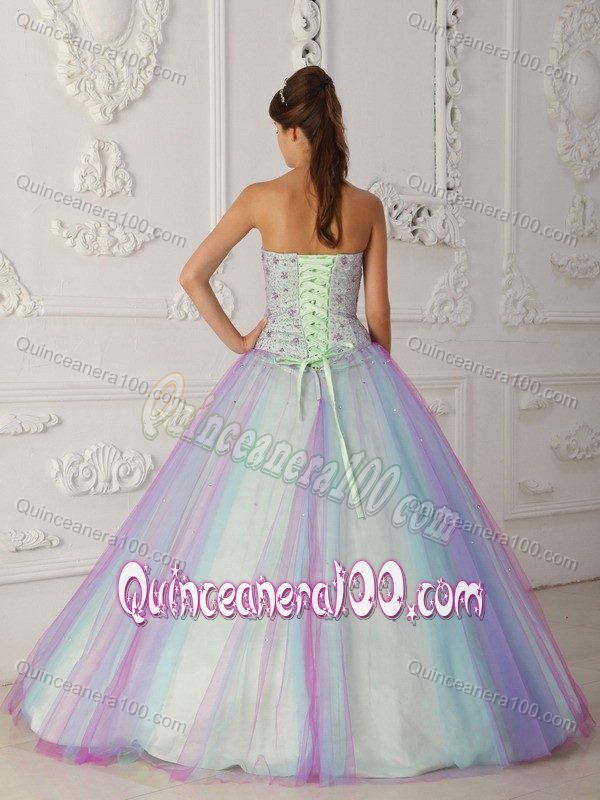 Multi-Color Taffeta and Tulle Quinceranera Dress with Beading and Sequins