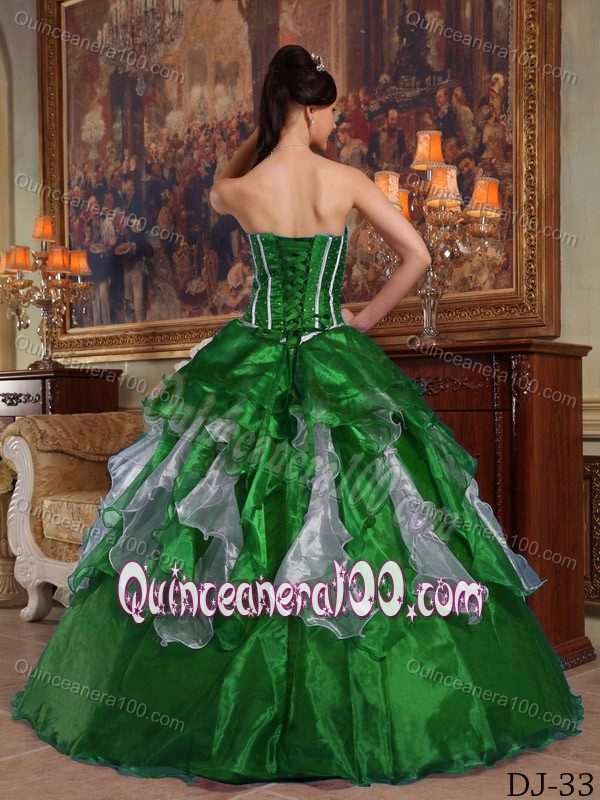 Dark Green Sweetheart Quinceanera Dress with Beading and Ruffled Skirt