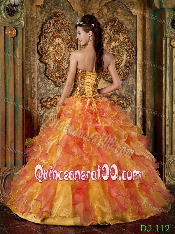 Corset Back Multi-color Ruffled Beaded Quinceanera Dresses