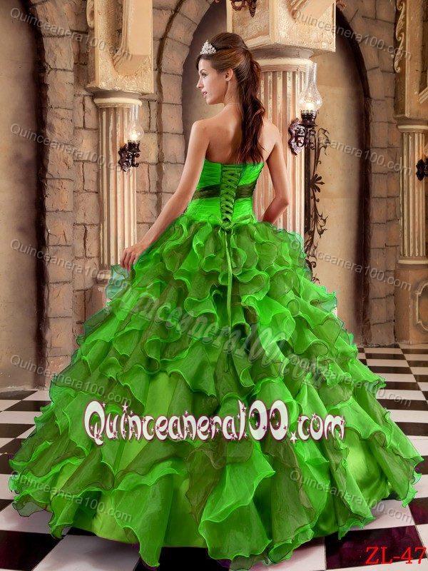 Spring Green Strapless Ruffled Appliqued Sweet 16 Dress Stores