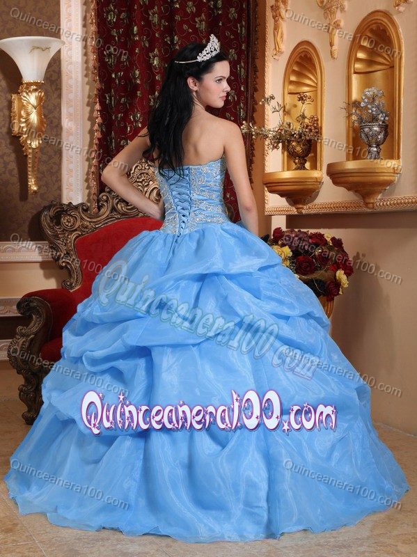 Online Aqua Blue Sweet 15 Dress with Appliques and Pick-ups