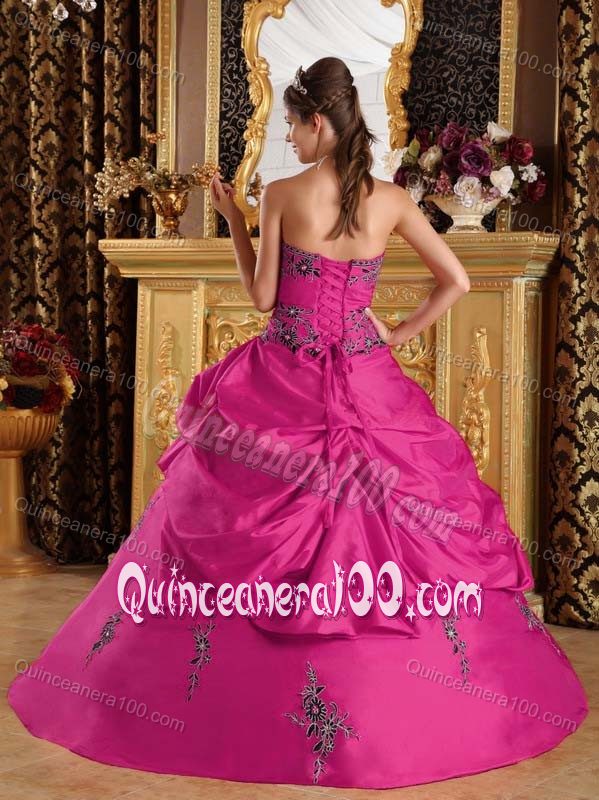 Strapless Floor-length Appliqued Hot Pink Dress for Sweet 15