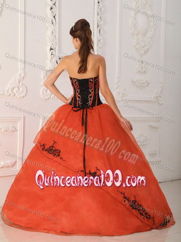 Rust Red and Black Corset Sweet Sixteen Dress with Appliques