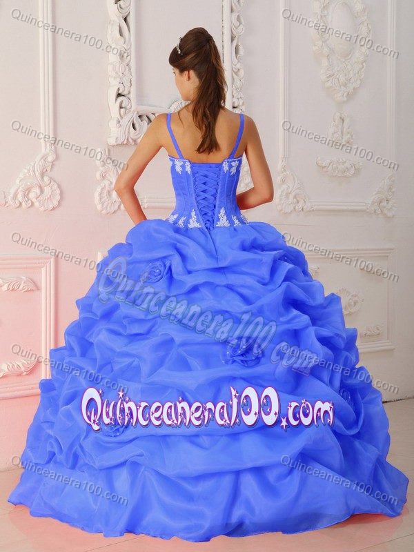 2012 Hot Sale Pick Ups Straps Appliqued Blue Sweet 15 Dresses