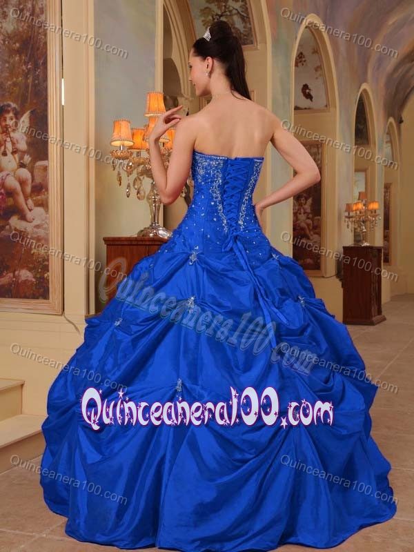 Brand New Taffeta Strapless Beaded Blue Quinceanera Party Dress