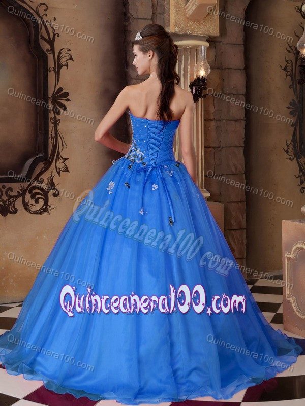 Free Shipping A-Line Sweetheart Appliqued Blue Sweet 15 Dress