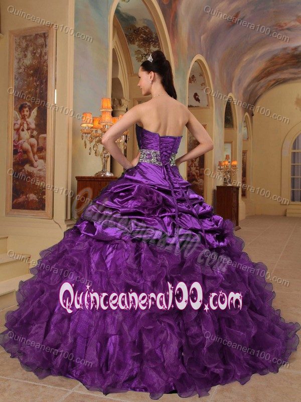 Popular Ruffled Beaded Purple Sweet Sixteen Quinceanera Dress