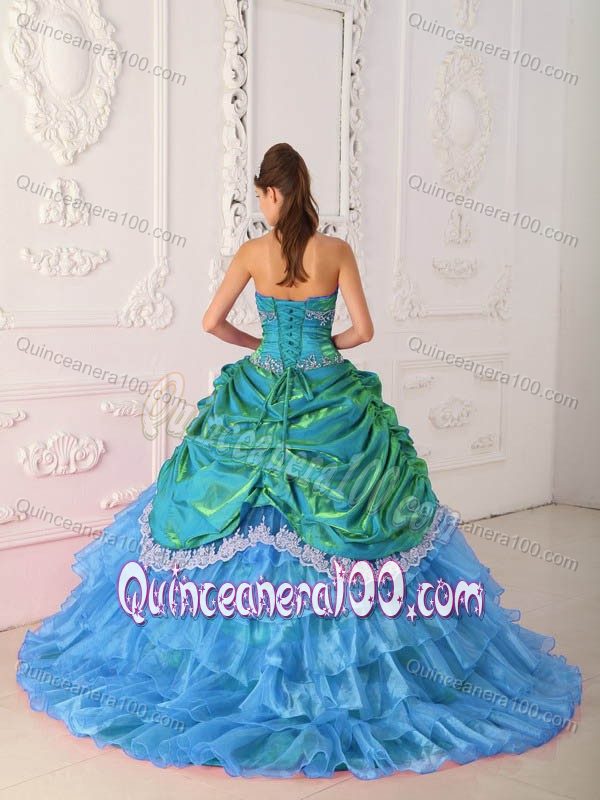 Brush Train Multi-color Ruffled Appliqued Quinces Dresses