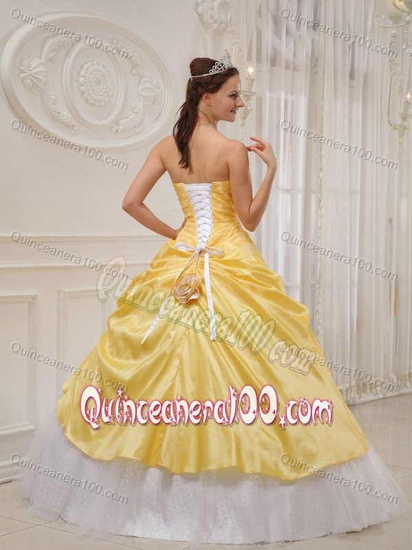 Yellow and White Sweet Sixteen Quinceanera Dress with Flower