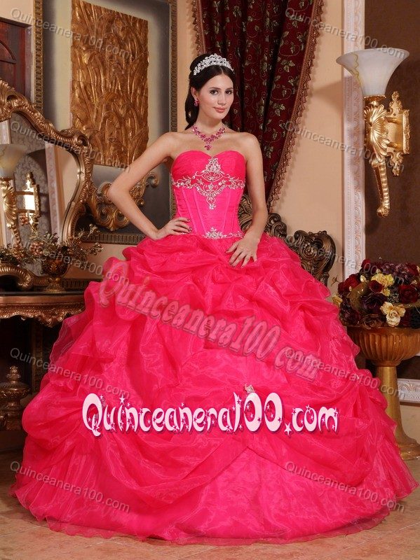 Pick Ups Beaded Coral Red Sweetheart Quinceanera Party Dress