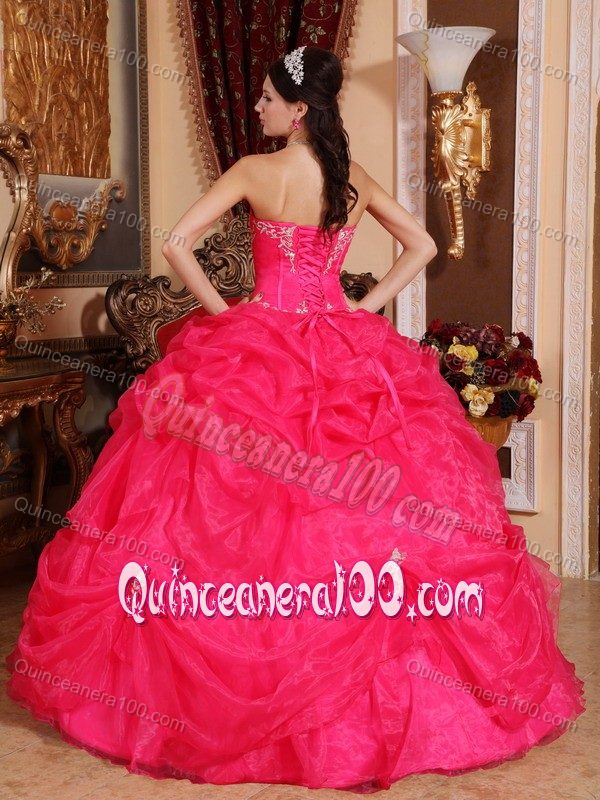 Pick Ups Beaded Coral Red Sweetheart Quinceanera Party Dress