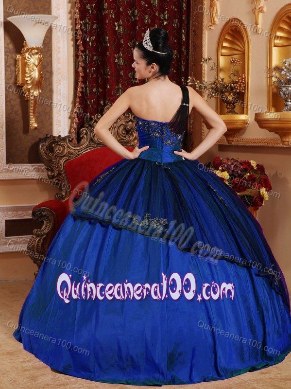 Appliqued One Shoulder Royal Blue Quinceanera Party Dress