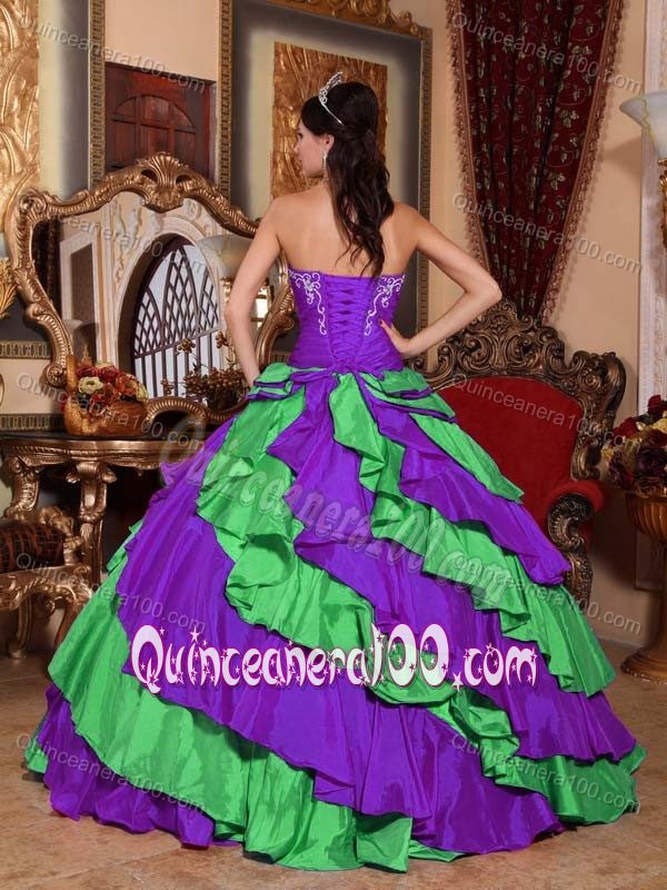 Custom Made Multi-color Ruffled Embroidery Dress for Sweet 15