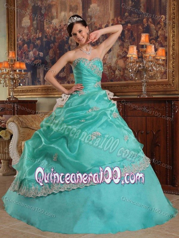 Sweetheart Appliqued Sweet 15 Dress with Pick Ups and Appliques