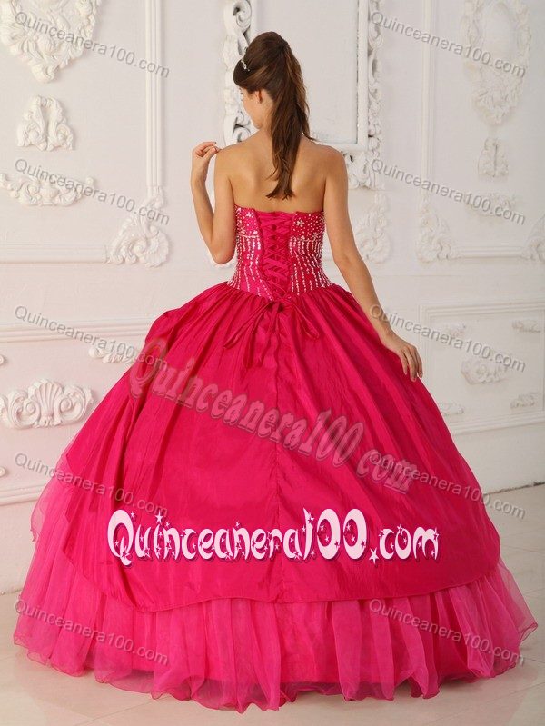 Ball Gown Beaded Ruffled Hot Pink Dress for Quince on Discount