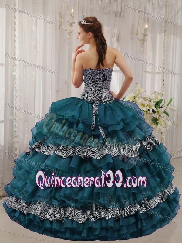 Unique Zebra Print Turquoise Ruffled Layers Quinceanera Dresses for Minor Pageants