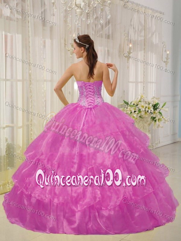 Beaded Ruffled Violet Quince Dress with Flower on Promotion