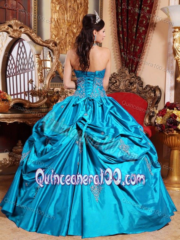 Strapless Pick Ups Appliqued Aqua Blue Quince Dresses on Sale