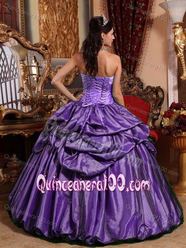 Groovy Taffeta Pick Ups Purple Dress for Sweet 15 with Flower