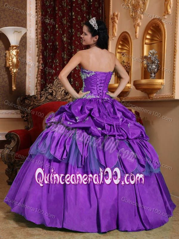 Chichi Blue Violet Sweet 15 Dress with Pick Ups and Appliques