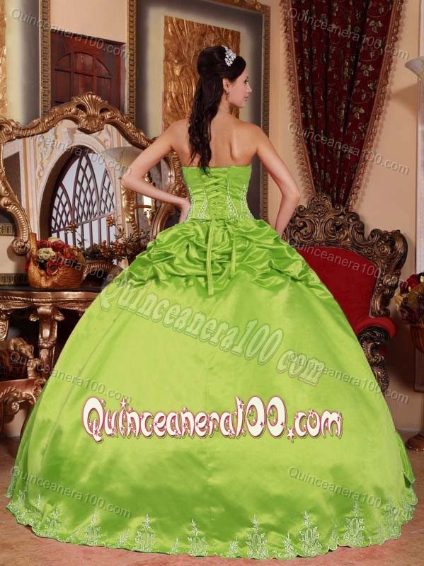 Fast Shipping Taffeta Embroidery Yellow Green Quince dresses