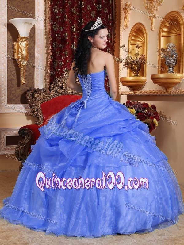 Modernistic Strapless Beaded Dodger Blue Quinceanera Gown