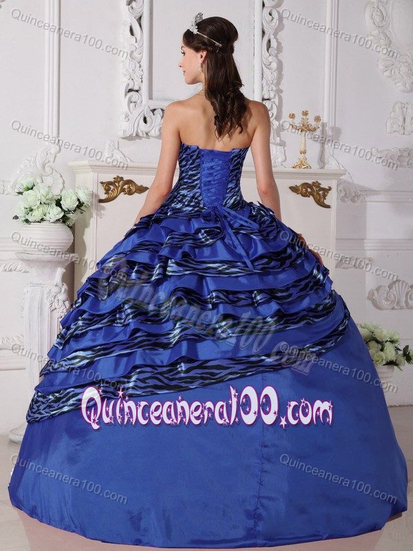 Royal Blue Strapless Zabra Beading Dresses of 15 with a Bowknot Front