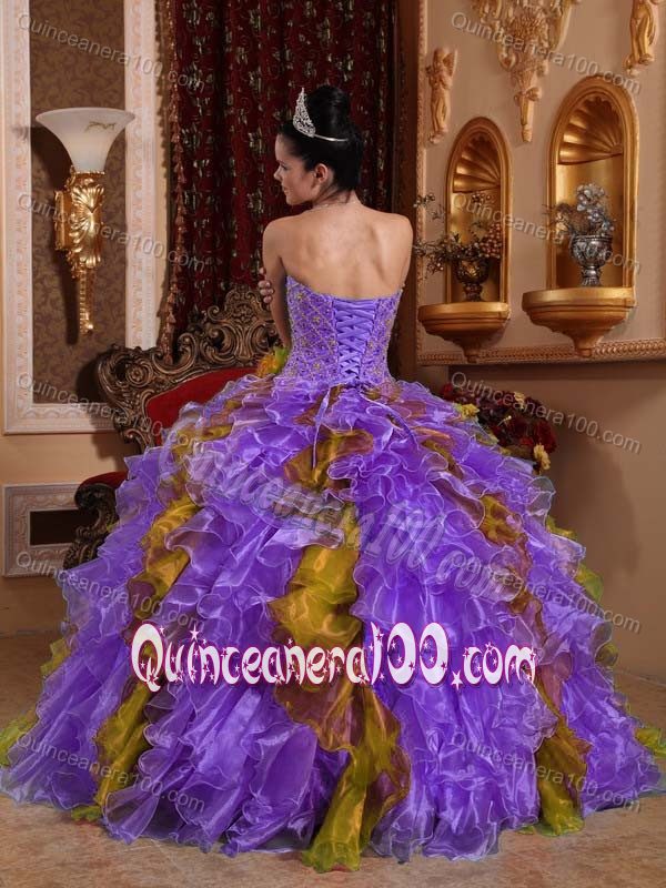 Perfect Colorful Ball Gown Strapless Appliques Ruffled Dress 15