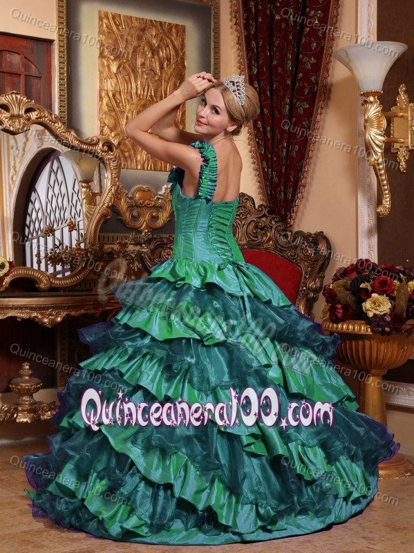 Hand Made Flower One Shoulder Multi-tiered Dress for Sweet 16