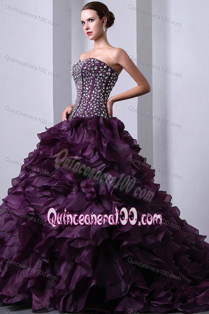 Sweetheart Beading Accent Bodice Ruffled Purple Dresses Quince