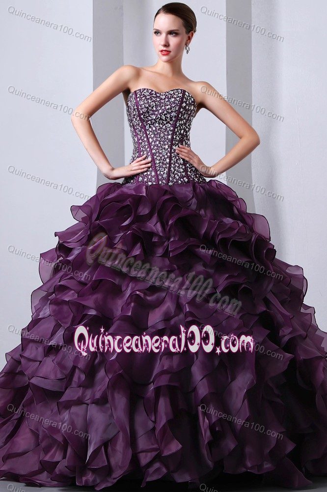 Sweetheart Beading Accent Bodice Ruffled Purple Dresses Quince