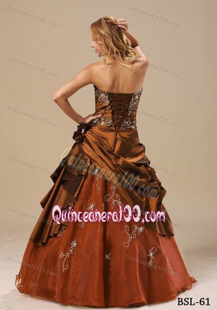 A-line Rust Red Embroidery Ruffled Strapless Dresses Quince