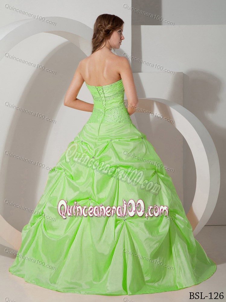 Spring Green Beading Strapless Pick-ups Sweet 16 Dresses