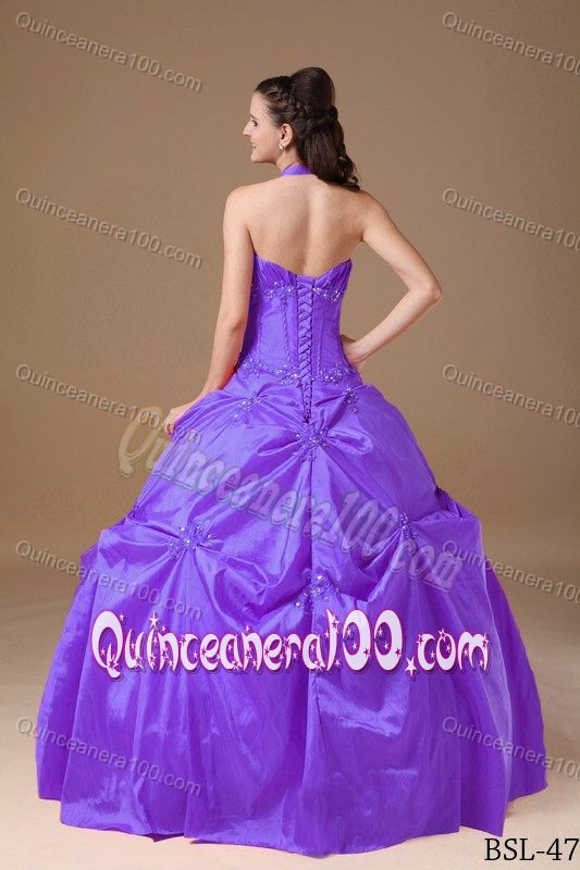 Light Purple Halter Top Appliques Pick-ups Beading Sweet 16 Dresses