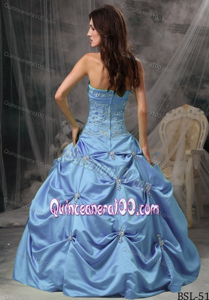 Beading Light Sky Blue Appliques Pick-ups Strapless Dresses 15