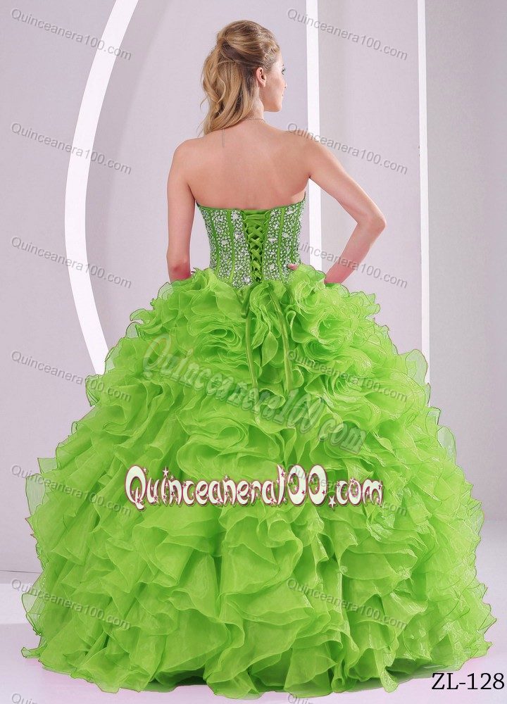 Spring Green Sweetheart Sequins Ruffled Dress for Sweet 15